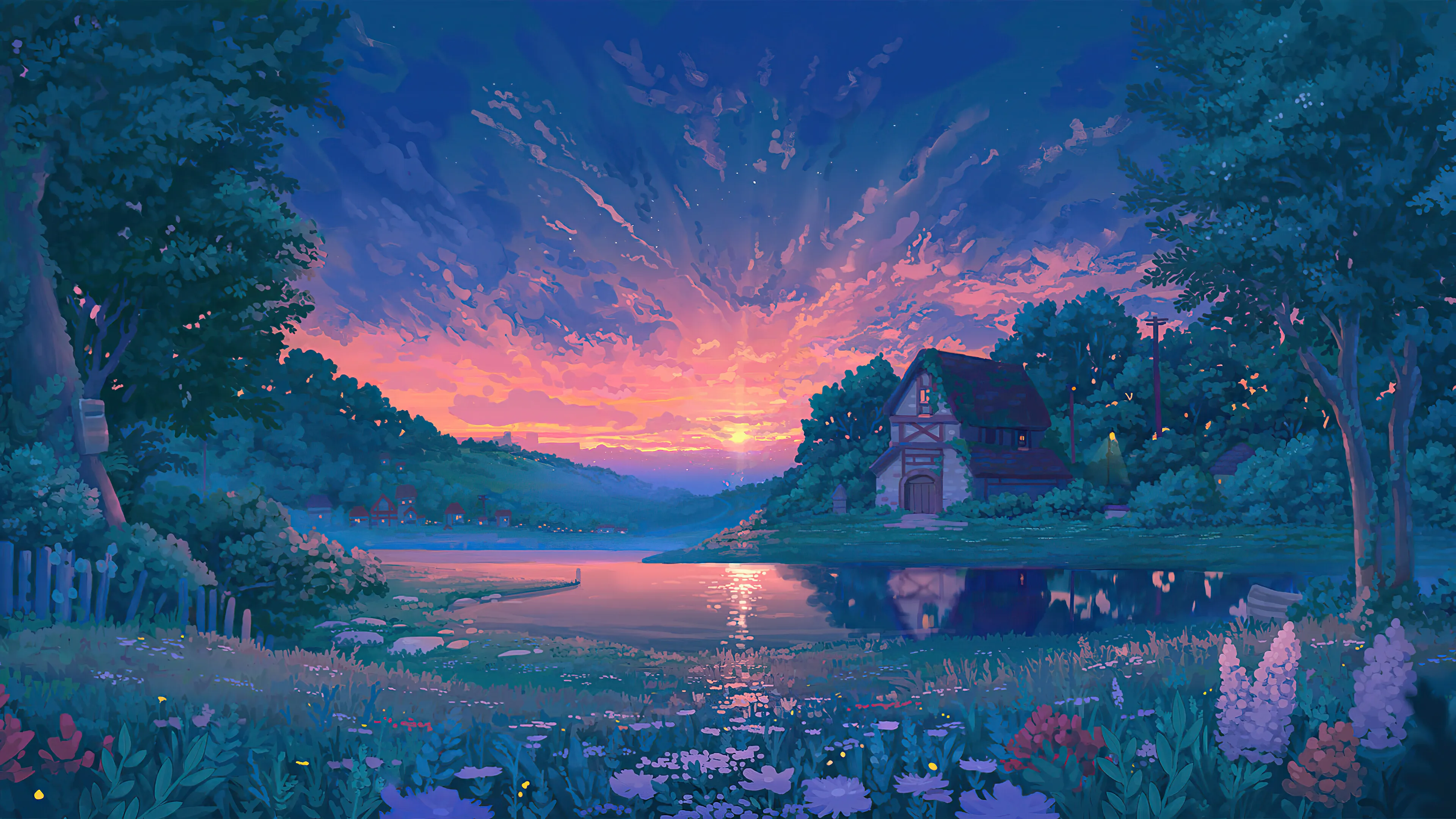 Sunset over a snowy landscape